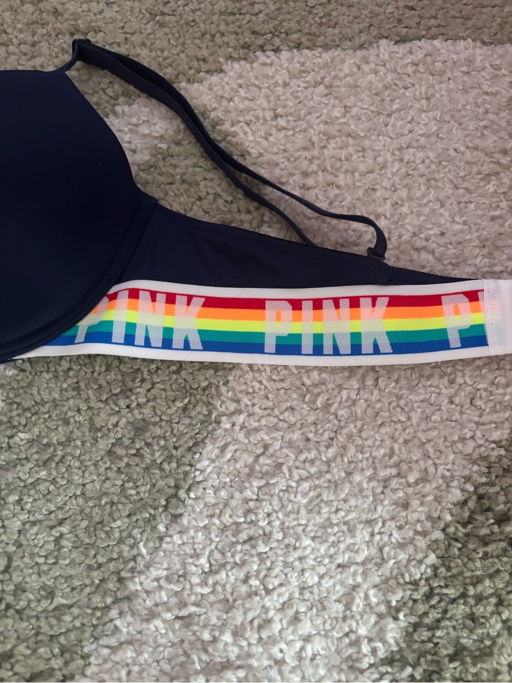 PINK Victoria's Secret Navy Blue Rainbow Wear Everywhere Lightly Lined Bra 36B - Picture 10 of 12